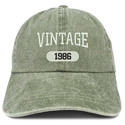 Trendy Apparel Shop Vintage 1986 Embroidered 35th Birthday Soft Crown Washed Cotton Cap