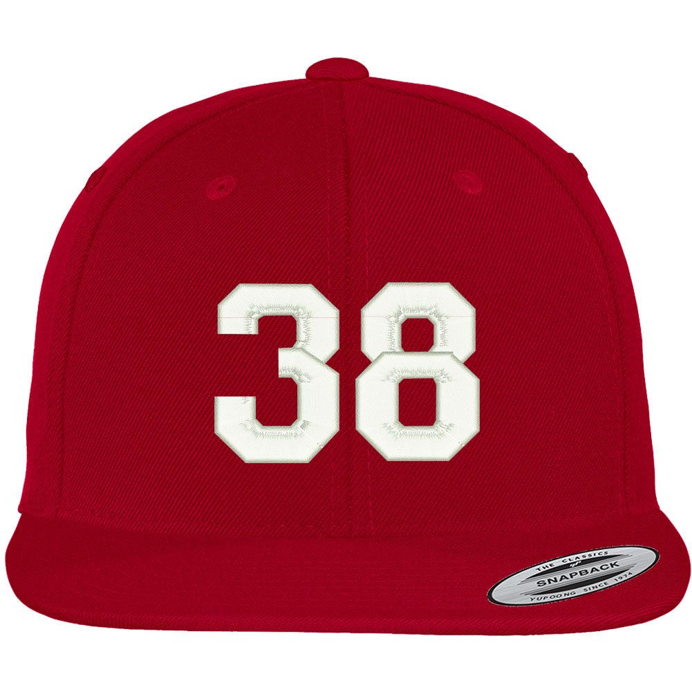 Trendy Apparel Shop Number 38 Collegiate Varsity Font Embroidered Flat Bill Snapback Cap