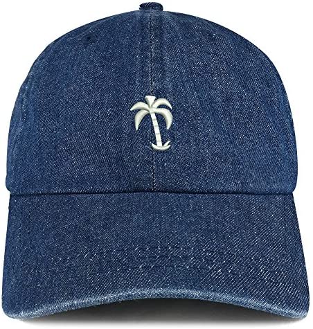 Trendy Apparel Shop Palm Tree Solid White Embroidered 100% Cotton Denim Cap Dad Hat