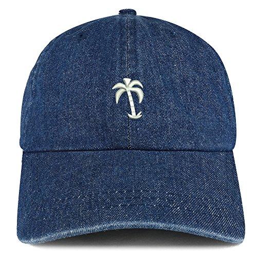 Trendy Apparel Shop Palm Tree Solid White Embroidered 100% Cotton Denim Cap Dad Hat