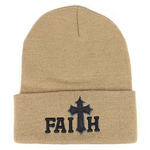 Trendy Apparel Shop Faith Cross Embroidered Winter Long Cuff Beanie