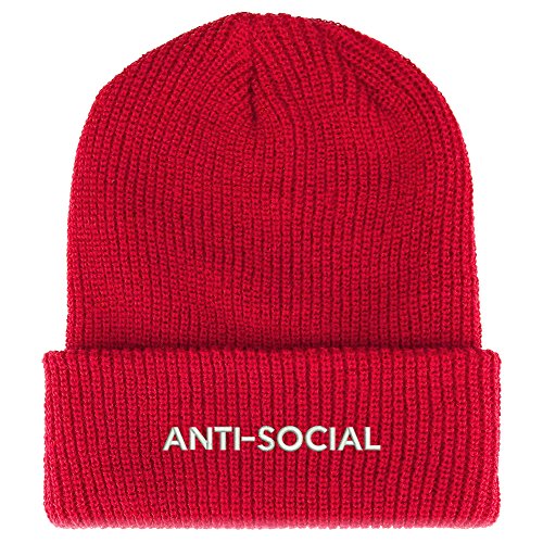 Trendy Apparel Shop Anti Social Embroidered Ribbed Cuffed Knit Beanie