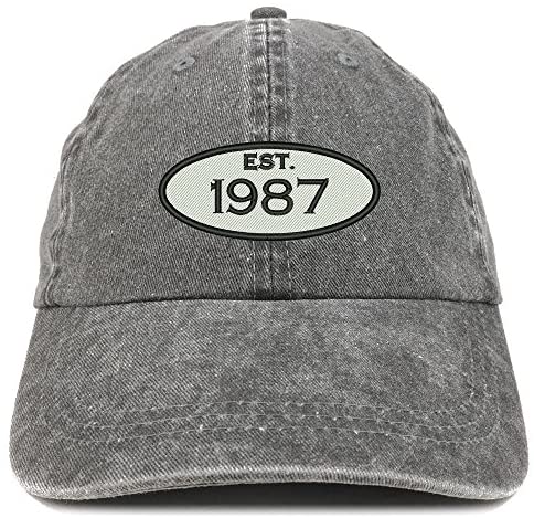 Trendy Apparel Shop Established 1987 Embroidered 34th Birthday Gift Pigment Dyed Washed Cotton Cap