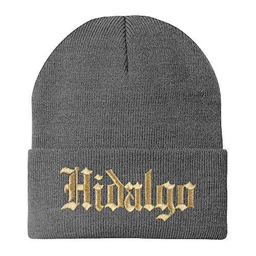 Trendy Apparel Shop Old English Hidalgo Gold Embroidered Acrylic Knit Beanie Cap