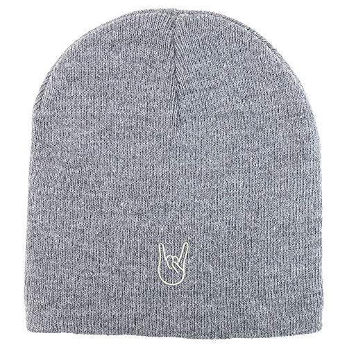 Trendy Apparel Shop Rock On Logo Acrylic Winter Knit Skull Short Beanie