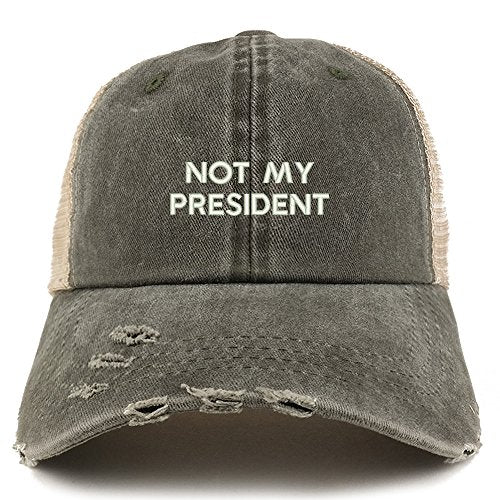 Trendy Apparel Shop Not My President Embroidered Frayed Bill Trucker Mesh Back Cap