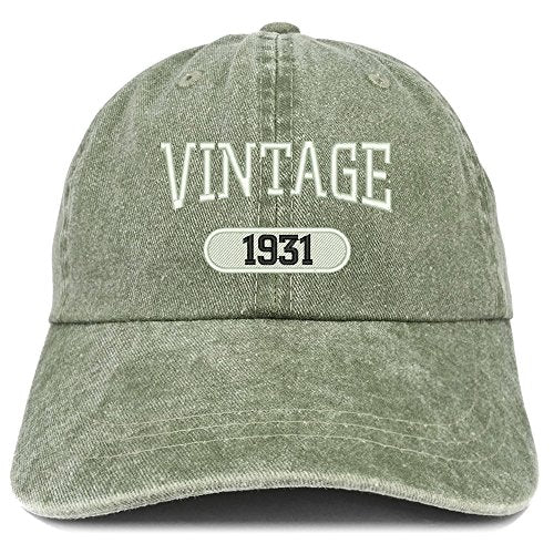 Trendy Apparel Shop Vintage 1931 Embroidered 90th Birthday Soft Crown Washed Cotton Cap