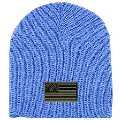 Trendy Apparel Shop Olive American Flag Acrylic Winter Knit Skull Short Beanie
