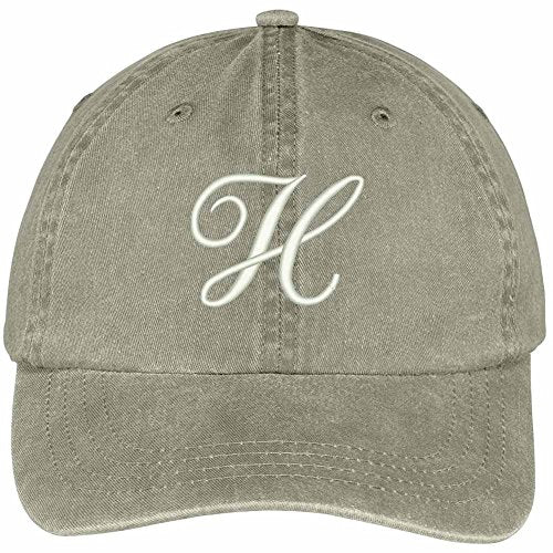 Trendy Apparel Shop Letter H Script Monogram Font Embroidered Washed Cotton Cap