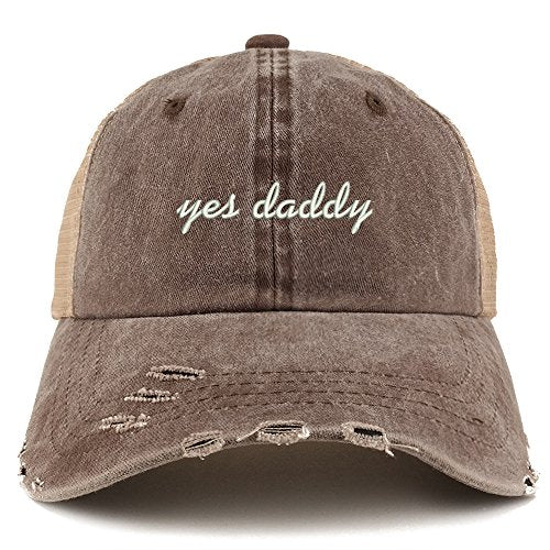 Trendy Apparel Shop Yes Daddy Embroidered Frayed Bill Trucker Mesh Back Cap