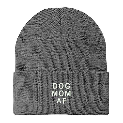 Trendy Apparel Shop Dog Mom AF Embroidered Winter Long Cuff Beanie