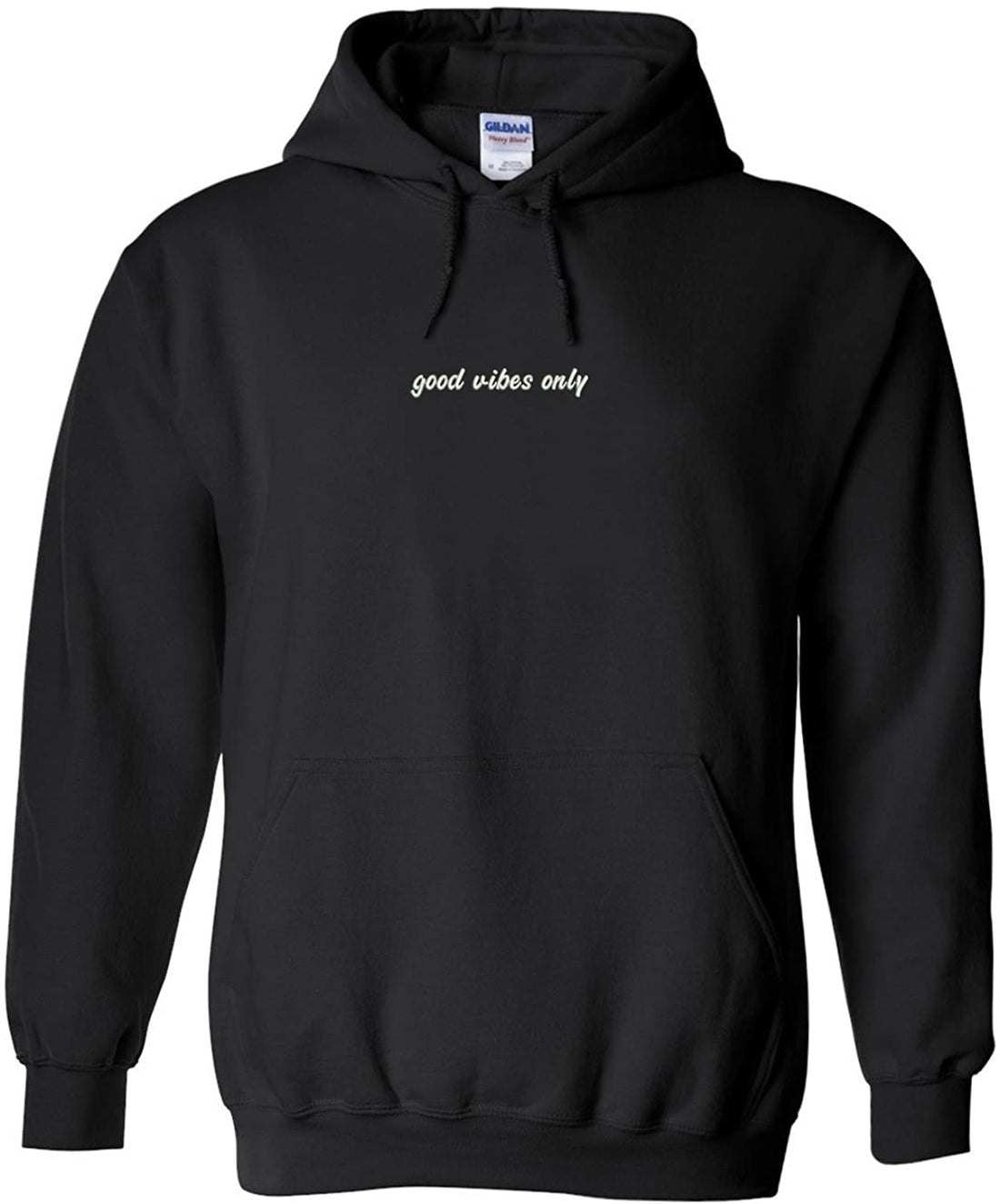 Trendy Apparel Shop Good Vibes Only Italic Embroidered Heavy Blend Hoodie