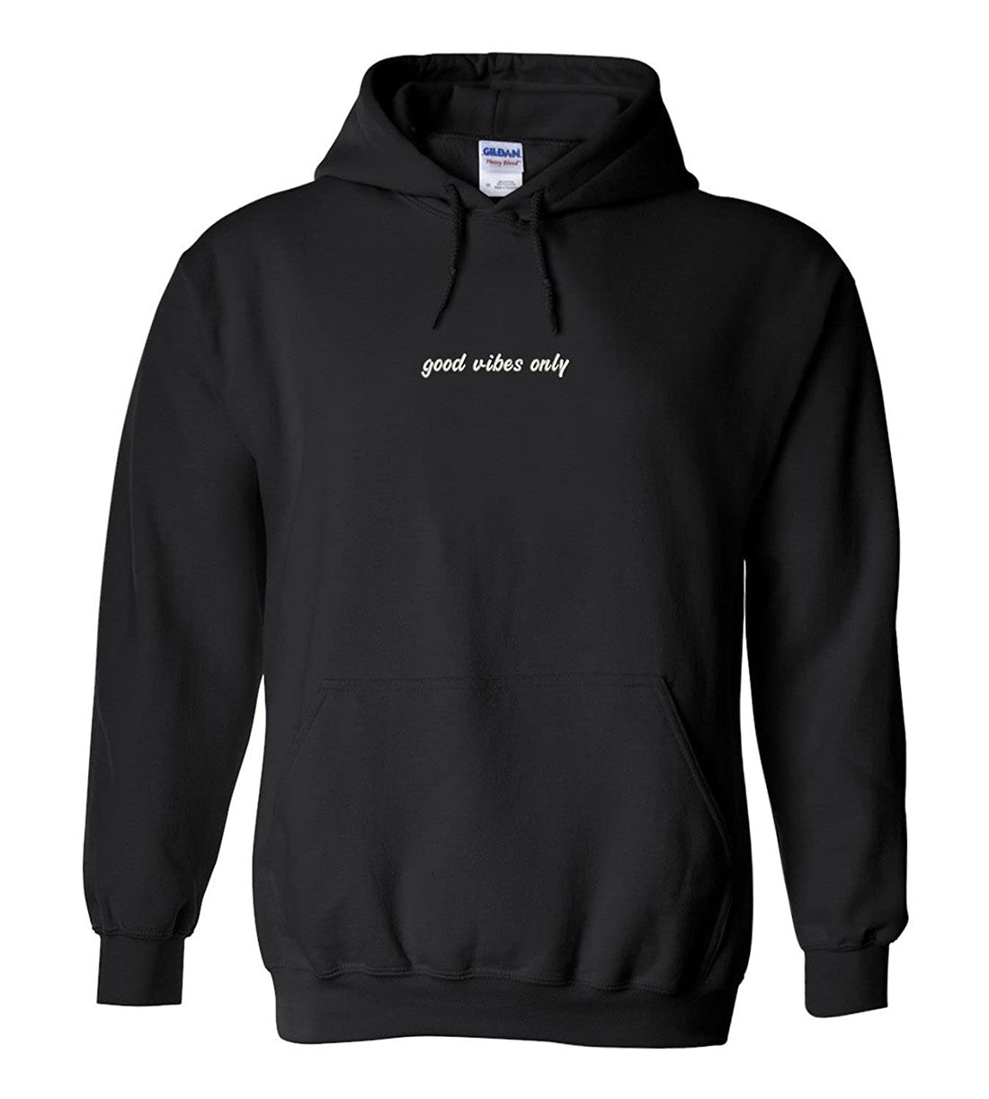Trendy Apparel Shop Good Vibes Only Italic Embroidered Heavy Blend Hoodie