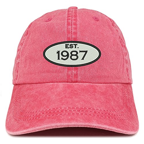 Trendy Apparel Shop Established 1987 Embroidered 34th Birthday Gift Pigment Dyed Washed Cotton Cap