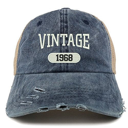Trendy Apparel Shop Vintage 1968 51st Birthday Embroider Frayed Trucker Mesh Back Cap