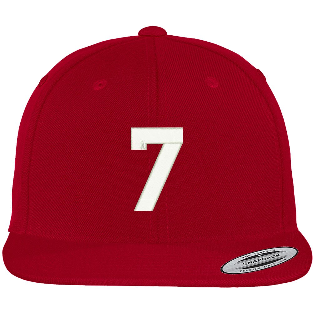 Trendy Apparel Shop Number 7 Collegiate Varsity Font Embroidered Flat Bill Snapback Cap - Red
