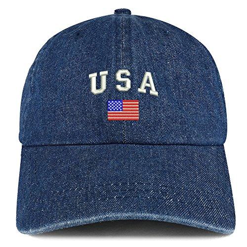 Trendy Apparel Shop American Flag and USA Embroidered 100% Cotton Denim Cap Dad Hat