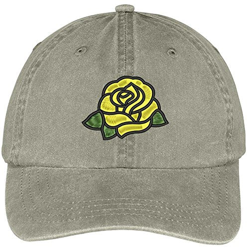 Trendy Apparel Shop Single Yellow Rose Embroidered 100% Cotton Washed Low Profile Cap