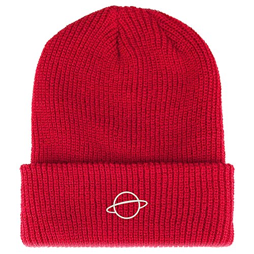 Trendy Apparel Shop Planet Embroidered Ribbed Cuffed Knit Beanie