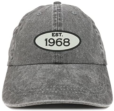 Trendy Apparel Shop Established 1968 Embroidered 53rd Birthday Gift Pigment Dyed Washed Cotton Cap