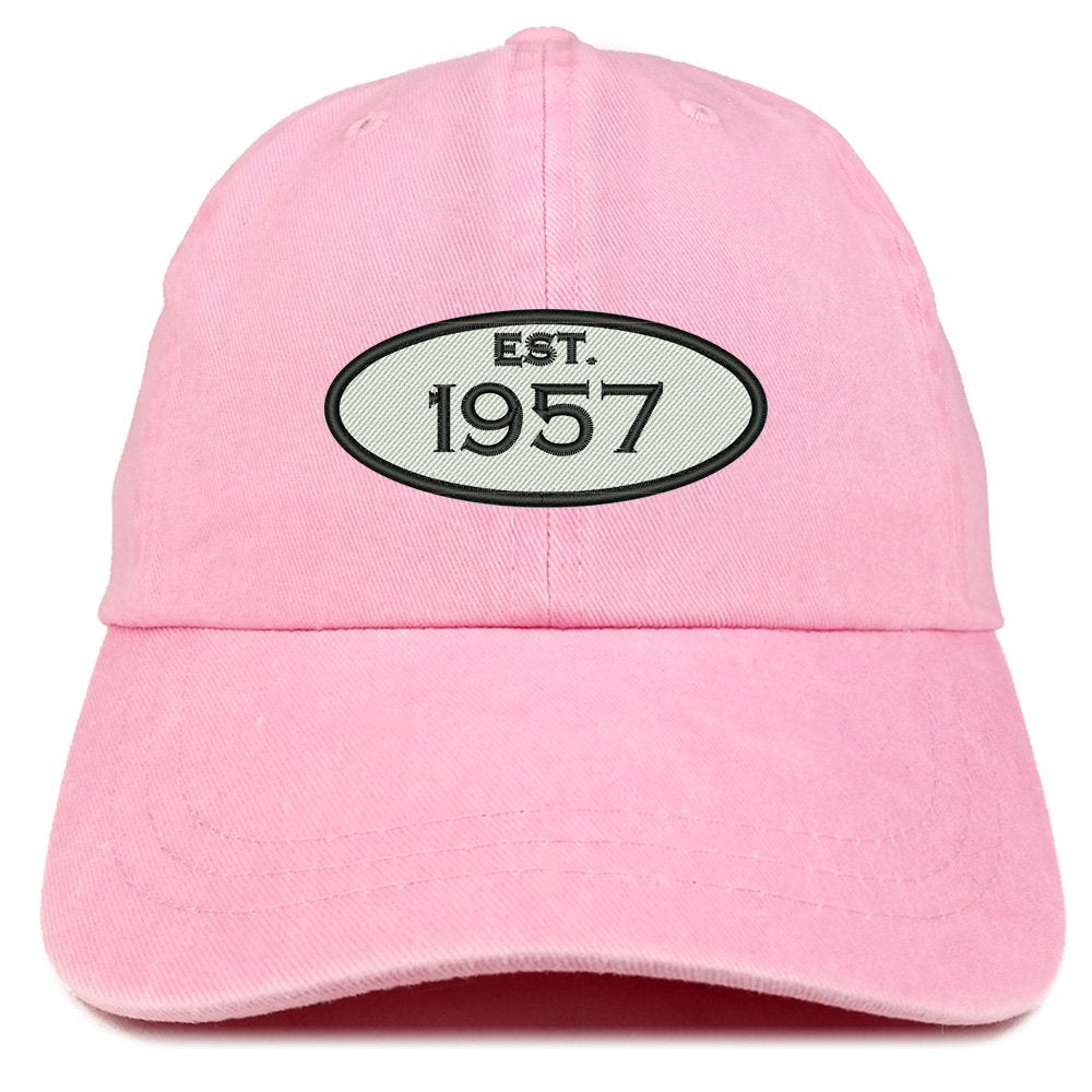Trendy Apparel Shop Established 1957 Embroidered 61st Birthday Gift Pigment Dyed Washed Cotton Cap - Olive