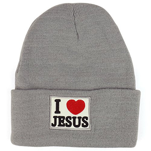Trendy Apparel Shop I Love Jesus Embroidered Patch Cuff Long Beanie Hat