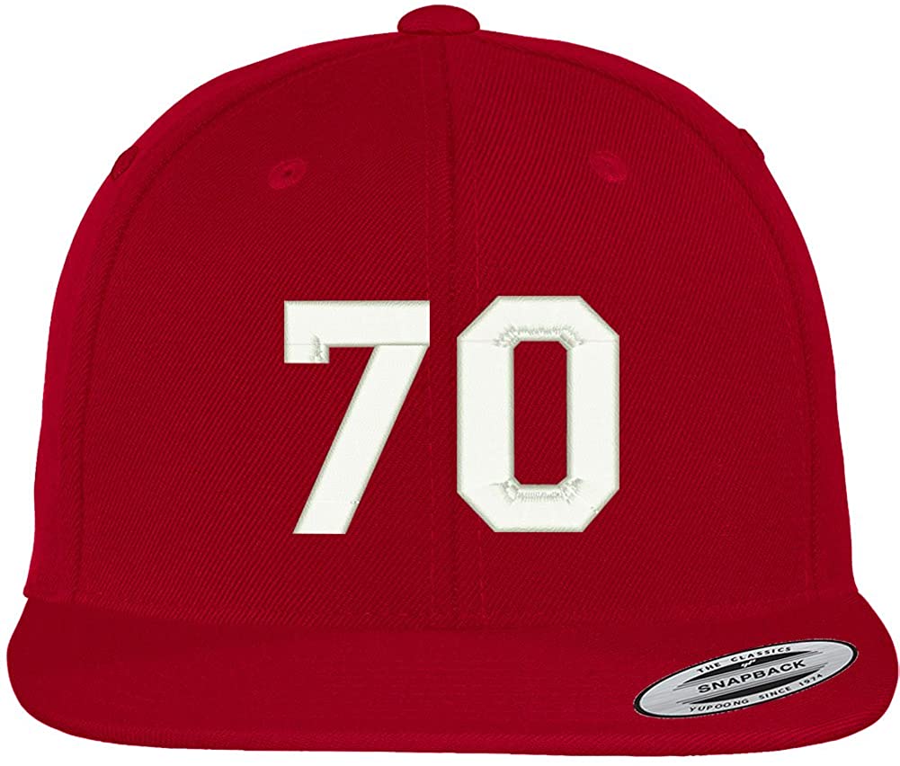Trendy Apparel Shop Number 70 Collegiate Varsity Font Embroidered Flat Bill Snapback Cap