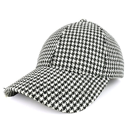 Trendy Apparel Shop Houndstooth Adjustable Cotton Baseball Cap - Black