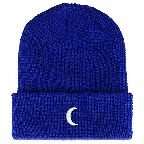 Trendy Apparel Shop Crescent Moon Embroidered Ribbed Cuffed Knit Beanie
