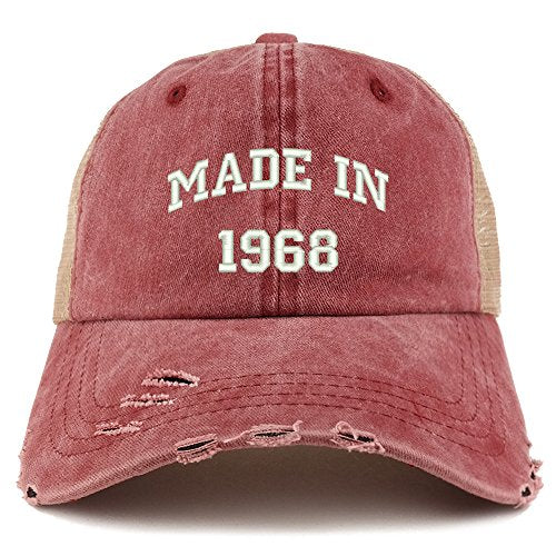 Trendy Apparel Shop Made in 1968 Text 51st Birthday Embroider Frayed Mesh Cap
