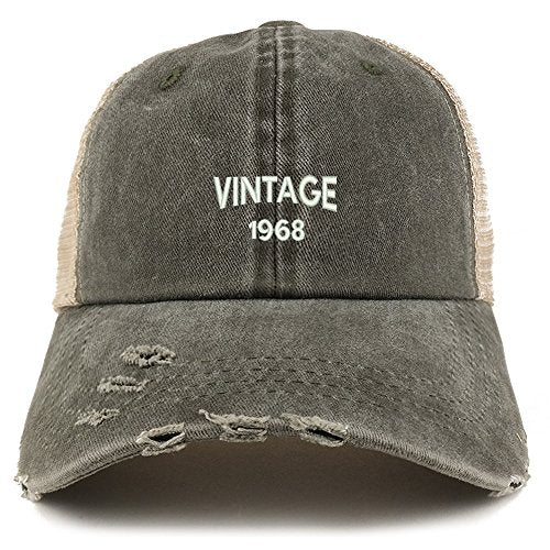 Trendy Apparel Shop Vintage 1968 Text 51st Birthday Embroider Frayed Mesh Cap
