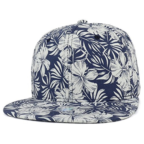 Trendy Apparel Shop Tropical Flower Pattern Print Cotton Flatbill Snapback Cap
