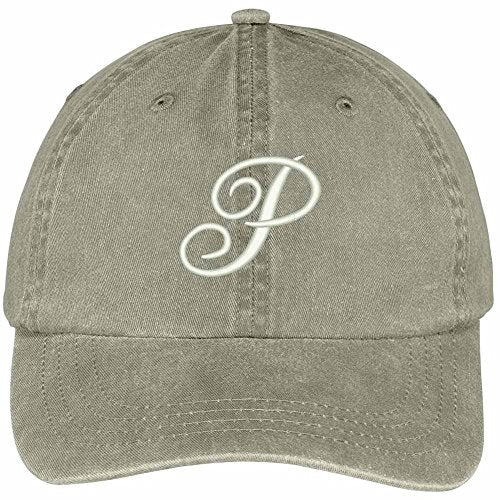 Trendy Apparel Shop Letter P Script Monogram Font Embroidered Washed Cotton Cap
