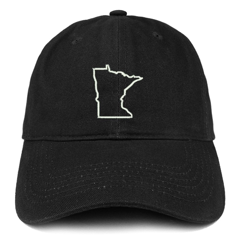 Trendy Apparel Shop Minnesota State Outline Embroidered Soft Cotton Dad Hat- Black