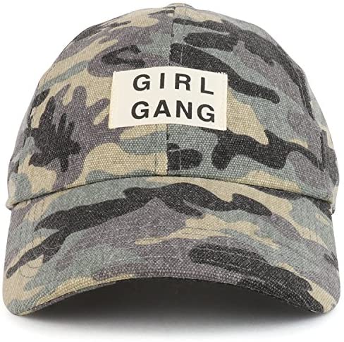 Trendy Apparel Shop Girl Gang Verbiage Center Camouflage Cotton Baseball Cap - Green