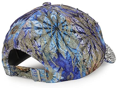 Trendy Apparel Shop Bling Studs Flower Glitter Structured Adjustable Baseball Cap