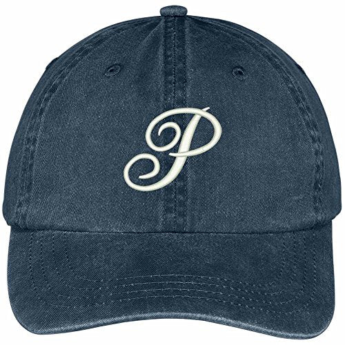 Trendy Apparel Shop Letter P Script Monogram Font Embroidered Washed Cotton Cap