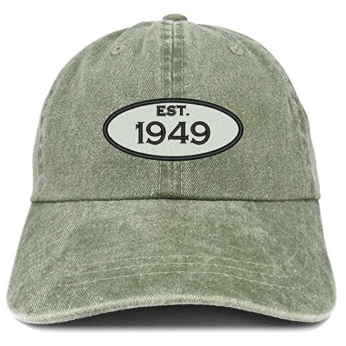 Trendy Apparel Shop Established 1949 Embroidered 72nd Birthday Gift Pigment Dyed Washed Cotton Cap