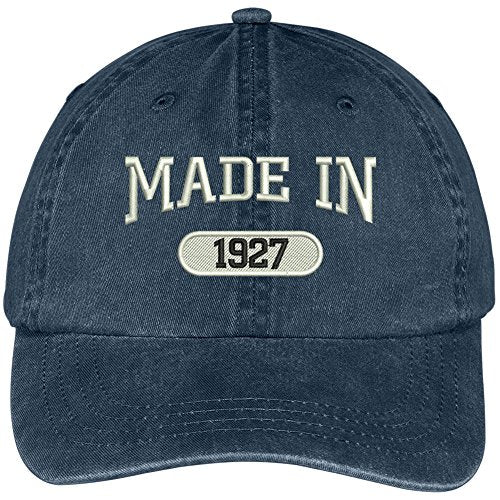Trendy Apparel Shop 92nd Birthday - Made in 1927 Embroidered Low Profile Washed Cotton Baseball Cap