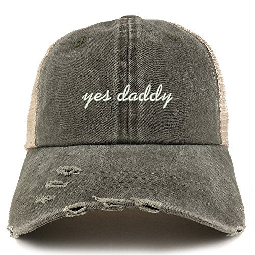 Trendy Apparel Shop Yes Daddy Embroidered Frayed Bill Trucker Mesh Back Cap