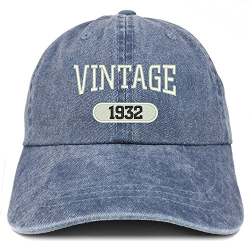 Trendy Apparel Shop Vintage 1932 Embroidered 89th Birthday Soft Crown Washed Cotton Cap