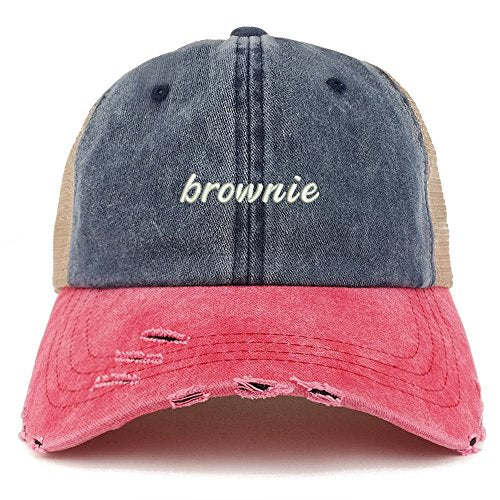 Trendy Apparel Shop Brownie Embroidered Frayed Bill Trucker Mesh Back Cap