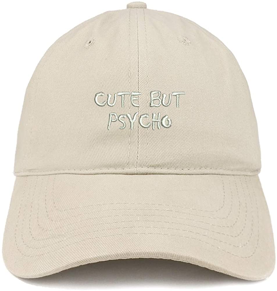Trendy Apparel Shop Cute But Psycho Small Embroidered Adjustable Cotton Cap - Navy