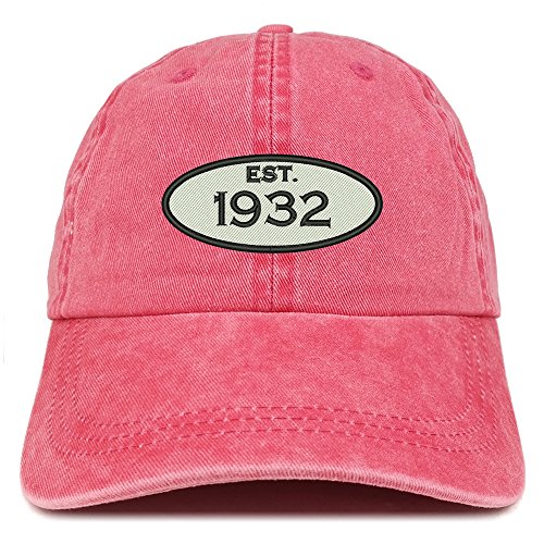 Trendy Apparel Shop Established 1932 Embroidered 89th Birthday Gift Pigment Dyed Washed Cotton Cap