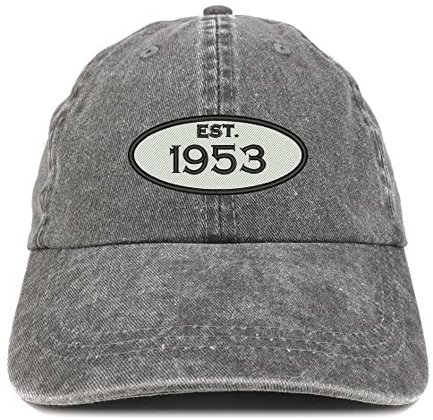 Trendy Apparel Shop Established 1953 Embroidered Birthday Gift Pigment Dyed Washed Cotton Cap