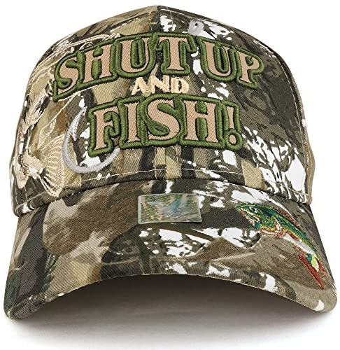 Shut Up and Fish with Bass and Hook Embroidered Structured Baseball Cap Navy / One Size