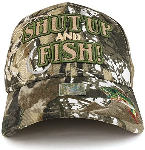 Shut Up And Fish Gray Fishing Hat – Adjustable Hook & Loop Ball Cap – Canvas Unisex