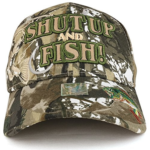 Shut Up and Fish with Bass and Hook Embroidered Structured Baseball Cap