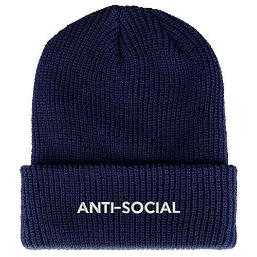 Trendy Apparel Shop Anti Social Embroidered Ribbed Cuffed Knit Beanie