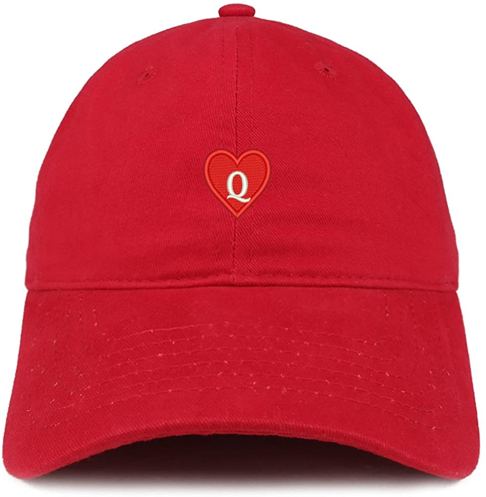 Trendy Apparel Shop Alphabet Q Heart Emoji Embroidered Cotton Dad Hat- RED
